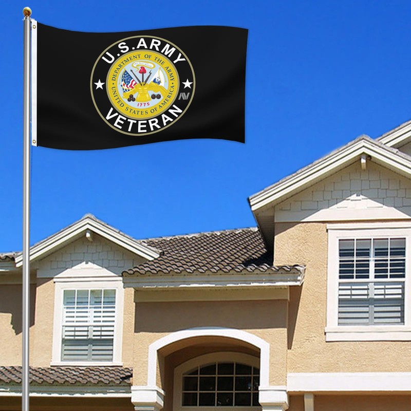 US Army Veteran Emblem Flag 3x5 Ft Double Sided Printing