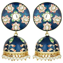 Aheli Elegant Traditional Wedding Festive Wear Faux Kundan Studded Floral Enamel Indian Jhumki Dangle Earrings Ethnic Fashion Jewelry Gift for Women Mint Color