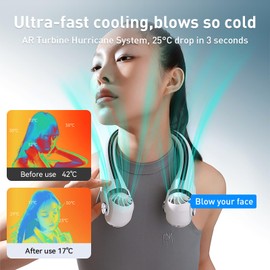 HSOOVZN Portable Neck Fan,Hands Free Bladeless Fan,USB Rechargeable Personal Fan,360° Faster Cooling,Wearable Ultra Quiet Fan for Women Men Outdoor Sport Travel Garden Work Home Office