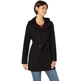 Sebby Collection Women's Soft Shell Trench Coat with Detachable Hood