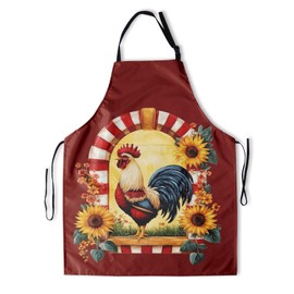 Giwawa Rooster Apron with Adjustable Neck & Pockets Red Farmhouse Vintage Chicken Sunflowers Waterproof Stain Resistant Apron for Unisex Adults Women Men Chef Baking BBQ Gardening Grilling