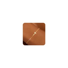 Pawovoii 14K Gold Cross Bracelet with July Birthstone Bracelets Inspirational Faith Jewelry Religious Christian Baptism Birthday Gifts for Women Mom Girlfriend Friends Minimalist Non Tarnish Jewelry