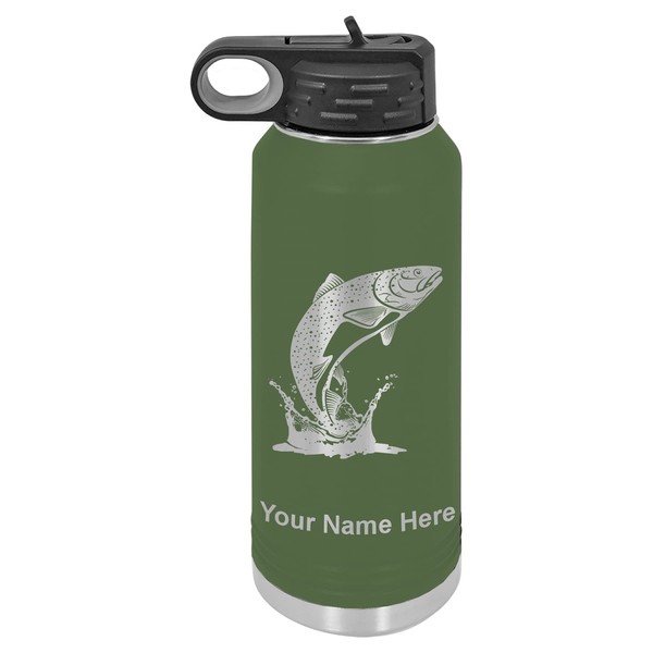 LaserGram Personalized Water Bottle, Trout Fish, Stainless Steel Double Wall