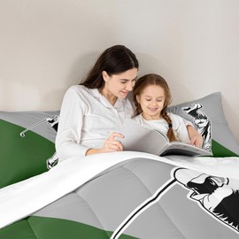 Golf Kids Comforter Set Queen Size,Ball Sports Games Modern Fashion Bedding Set,Boys Girls Adults Room Decor,Geometric Patchwork Chic Down Comforter,Grey Green Unique Duvet Insert,2 Pillowcases