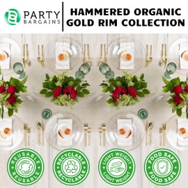 PARTY BARGAINS 10" Organic Collection Hammered Dinner Plates with Gold Rim – Transparent Clear, 20-Pack Disposable Plastic Tableware for Birthdays, Banquets, and Formal Events