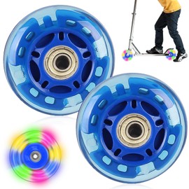 Pack of 2 100 mm Luminous Scooter Wheels, 100 mm Scooter Wheels, 100 mm LED Light Wheels, LED Scooter Replacement Wheels with ABEC, 9 Ball Bearings, Suitable for All Scooters with 100 mm Wheels (Blue)