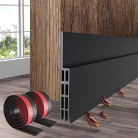 Door Draft Stopper Under Door Sweep - Ohuhu 2 Pack 37" L x 1-4/5"W Door Draft Blocker Weather Stripping for Exterior Interior Doors Door Seal Gap Filler Bottom Dust Noise Insulation Draft Guard-Black
