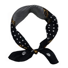 Lemoyoung 100% Pure Mulberry Silk Scarf 21"x21" Lightweight Neckerchief Head Scarves Women Men Small Square Printed Scarves (Polka dot Chain-black)