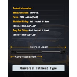 ulikebatte 10 inch 200N 45Lbs Gas Lift Supports Struts For Universal Truck Tool Box Lids