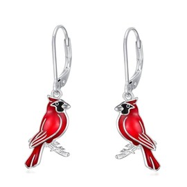 LONAGO 925 Sterling Silver Red Cardinal Earrings for Women Red Bird Dangle Leverback Earrings Memorial Cardinals Gift Sympathy Jewelry for Mom