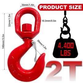 High-PQ 1PCS G80 Red Swivel Hook with Safety Latch, 2 Ton Lifting Eye Hook
