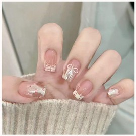 MISS MUMU Nail Tips, 24 Pieces, Nail Tips, Short, Spring, Summer, Simple, Cute, Stylish, Popular, Nail Seal, Bride Nails, Glossy False Nails, Coming of Age of Coming of Age Ceremonies, Weddings