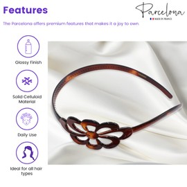 Parcelona French Wide Flower Tortoise Shell Brown Celluloid Acetate Hair Headband