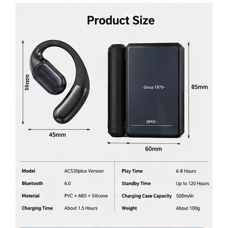 Open-Ear Bluetooth Translation Earbuds – Ear-Hook Headset with AI App