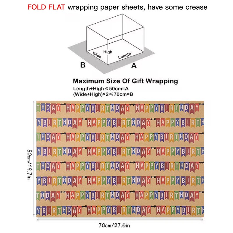 RUSPEPA Kraft Wrapping Paper Sheets - Happy Birthday Design -