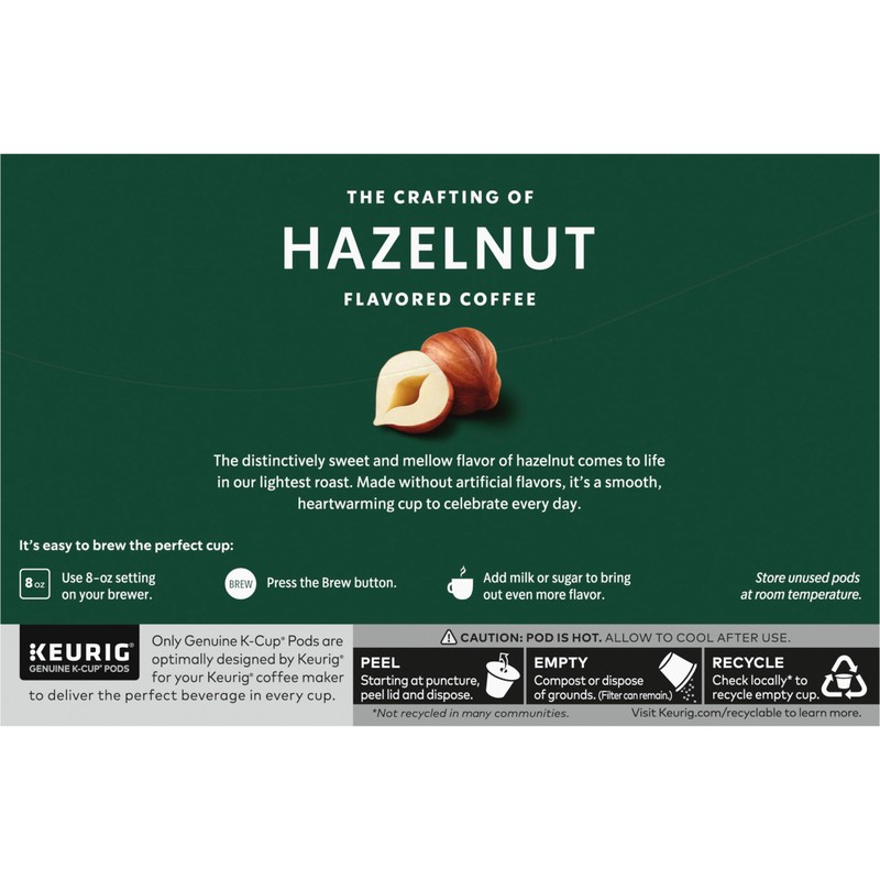Starbucks K-Cup Coffee Pods, Hazelnut Flavored Coffee, Naturally Flavored, 100%