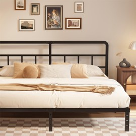 Husleephu King Bed Frame and Headboard, 12 Inch Bed Frame King Size No Box Spring Needed, Heavy Duty Metal Slats, Easy Assemble, Noise Free, Black