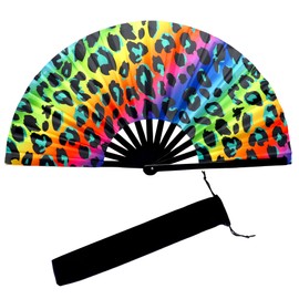 Onekka 13inch Large Folding Hand Rave Fan, Chinese Clacking Fans Popping Fan for Line Dancing, Holographic Laser Colors Hand Fan, Boots on The Ground Fan, Party, Decoration, Festival Folding Fan