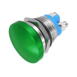 sourcing map 1PCS 5A 250V AC 16mm 5/8" Momentary Mushroom Head Push Button Switch Green 1NO Waterproof IP65 SPST Installing Domed Round 2 Screw Foot Switch