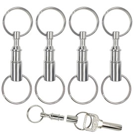 Tenalleys 4 Pack Quick Release Keychain Detachable Pull Apart Keychain Dual Pull Apart Key Chain(Silver)