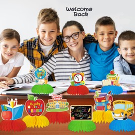 9Pcs Back to School Table Centerpieces Back to School Table Decor First Day of School 3D Centerpiece Decor Back to School Honeycomb Centerpiece Table Toppers for School Classroom Party Decor