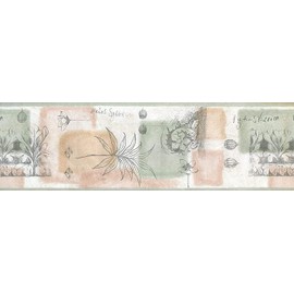 CONCORD WALLCOVERINGS ™ Wallpaper Border Pencil Sketch Art Flowers Leaves for Living Room Cottage Farmhouse Trailer House, Pastel Green Brown Grey, 7 Inches by 15 Feet ZA30122