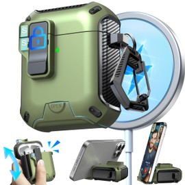 RFUNGUANGO for Airpods 2nd and 1st Generation Cases, Compatible with MagSafe, Drop Protection Case with Stand Function with Cleaning Tool, Full Body Shockproof Hard Case -A-Black+Olive Green