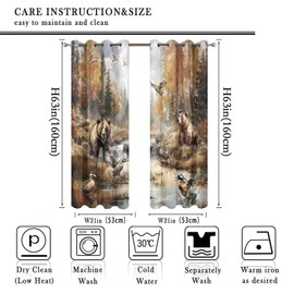 Cabin Fall Forest Bear Blackout Curtains Thermal Insulated Rustic Vintage Farmhouse Autumn Woodland Wildlife Pheasants Print Curtains Drapes for Room Darkening Grommet Window 2 Panels 63"L x 21"W