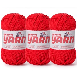 3 Pack Plush Chunky Chenille Yarn for Crocheting, Soft Fluffy Velvet Yarn for Crocheting, Fuzzy Baby Blanket Knitting Yarn, 300g/393yds Bulky Amigurumi Yarns（3 Red）