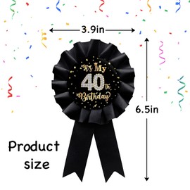 Black It's My 40th Birthday Tinplate Badge Pin, Happy 40th Birthday Man or Woman Award Ribbon Party Decorations Sign