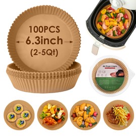 100Pcs Air Fryer Disposable Paper Liner, Non-stick Air Fryer Airfryer Parchment Paper Liners Round, Grease Proof Bakery Baking Paper for Air fryer Basket Roasting, Oil-proof, Food Grade (6.3 Inch)