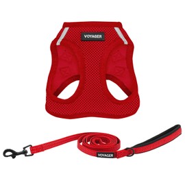 Voyager Step-in Air All Weather Mesh Harness and Reflective Dog 5 ft Leash Combo with Neoprene Handle, for Small, Medium and Large Breed Puppies by Best Pet Supplies - Leash Harness (Red), XS