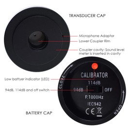 GAIN EXPRESS Acoustic Calibrator, Supports 1" and 1/2", 94dB/114dB Output Level, Sound Level Calibrator, Japanese Instruction Manual