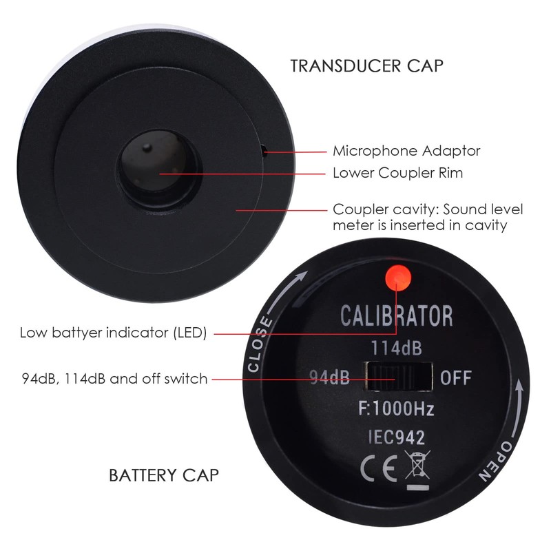 GAIN EXPRESS Acoustic Calibrator, Supports 1" and 1/2", 94dB/114dB Output