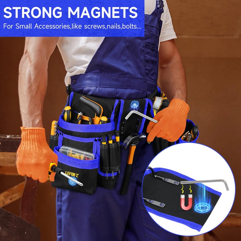 Tool Belt,Magnetic Tool Pouch,27-Pockets Heavy Duty Tool Belts for Men,Detachable