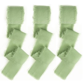 quiodok Chiffon Ribbon Green Chiffon Silk Ribbon 3cm x 15m Ribbon Eucalyptus Green Gift Ribbon Chiffon for Wedding Invitations Bridal Bouquets Decorations