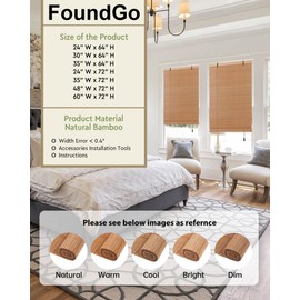 FoundGo Retro Bamboo Blinds 60" W x 72" H Bamboo Roman Shades Light Filtering Roll Up Blind Curtains for Windows Doorways Indoor Outdoor Brown