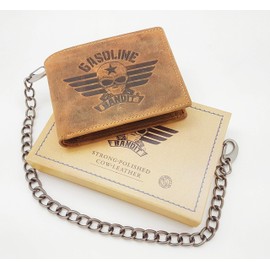 Gasoline Bandit Vintage Biker Wallet Small Original Genuine Leather with Chain, brown, Vintage