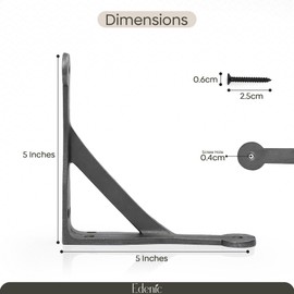 Edenic 2pcs Scaffold Board Gallows Shelf Brackets - 5x5 Inch Cast Iron Heavy Duty Wall Bracket for Shelves with 12 Wall Mounted Screws 30mmx4mm for Kitchen Shelving, Living Room, Outdoor Support