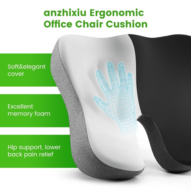 anzhixiu Wheelchair Seat Cushion, Deep U Relieve Sciatica, Back, Coccyx,