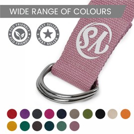 Yoga Studio Yoga Strap, 2.5m (8.2ft) Extra Long Durable Organic Cotton Adjustable Stretching D-Ring Yoga Belt, Exercise, Pilates, Dance, Workout, Gym, Physical Therapy - (Dusty Pink)