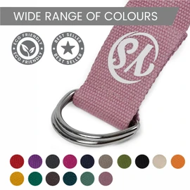 Yoga Studio Yoga Strap, 2.5m (8.2ft) Extra Long Durable Organic Cotton Adjustable Stretching D-Ring Yoga Belt, Exercise, Pilates, Dance, Workout, Gym, Physical Therapy - (Dusty Pink)