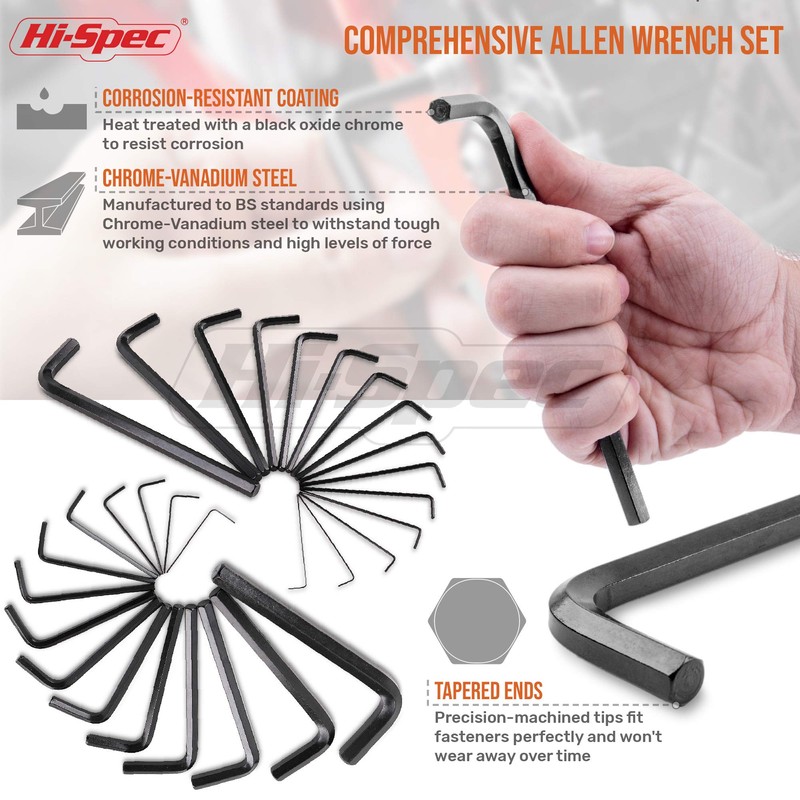 Hi-Spec 30pc Imperial & Metric Hex Allen Key Wrench Folding