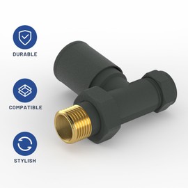 Radiator Valves - Vancoco Anthracite 15mm /1/2'' Towel Rail Valve Round Head Radiator Valve Standard Connection Pair Manual Radiator Valve for Central Heating Modern Bathroom（Straight）