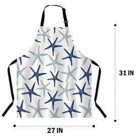 BGBDEIA Navy Blue and Turquoise Starfish Apron for Women Men, Adjustable Apron Cooking Kitchen Chef Apron for Home Kitchen, Baking Gardening BBQ, Coffee House, Restaurant
