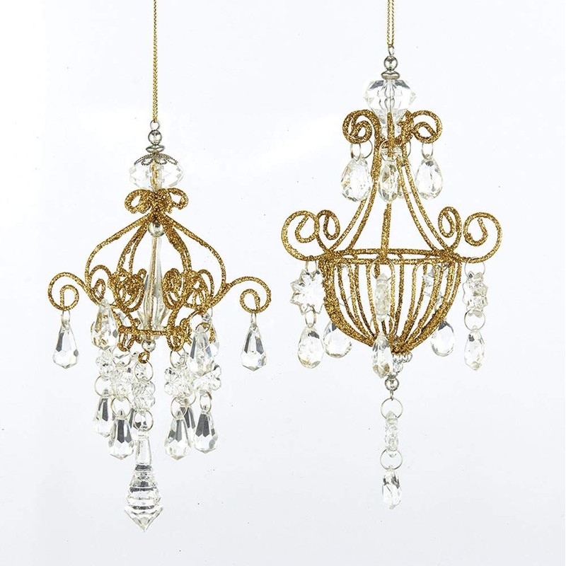 Gold Glitter Chandelier Ornaments, 2 Assorted