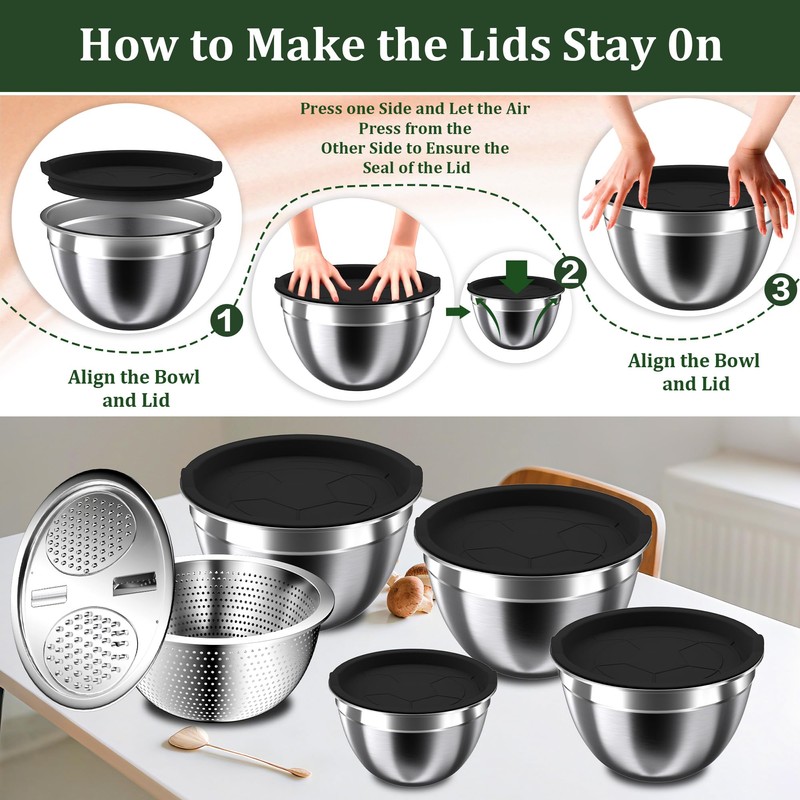 Nicdiet Mixing Bowls with Lids Set, 16PCS Stainless Steel Mixing