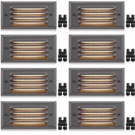 SUNVIE Low Voltage Step Lights - Outdoor Stair Lights 5W LED with Horizontal Louver Faceplate for Steps, Stairs, Fences 12V 3.2FT ETL Listed Wire Fastlock2 Connectors Included, 8 Pack