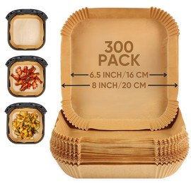 300pcs (6.5 Inch) Air Fryer Parchment Paper Liner, Square Liners Disposable - Food Safe, Oil & Greaseproof for Airfryer - Keep Your Air Fryer Clean - Compatible with Cosori, Ninja, Tower (Unbleached)
