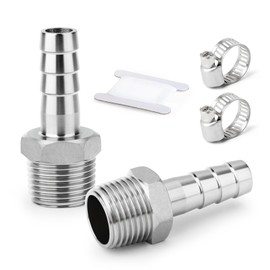 TAISHER 2PCS Forging of 304 Stainless Steel of Air Hose Fittings, Hose Barb Fittings 25MM Barb x 1-1/2" MBSP Pipe Adapter with 2PCS Hose Clamp